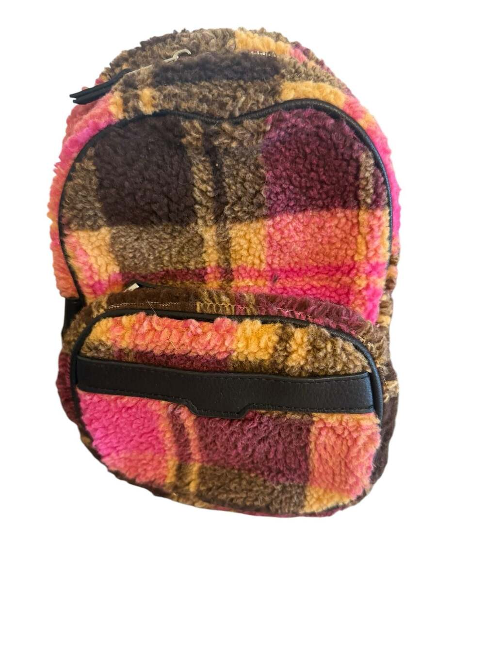Reebok No Boundries Lot Of 2 Mini Backpack Leopard Plaid Print Sherpa White Pink